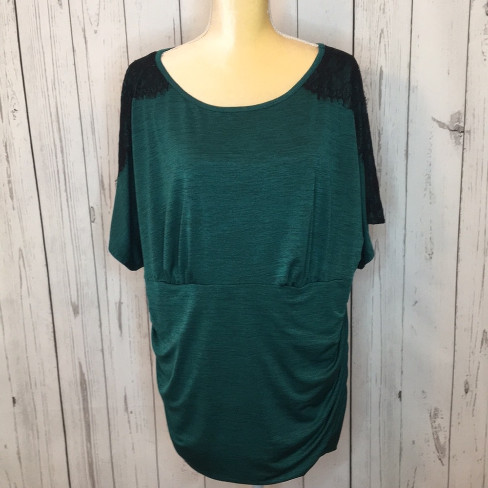 Alyx Emerald Green Top with Black Lace Detail